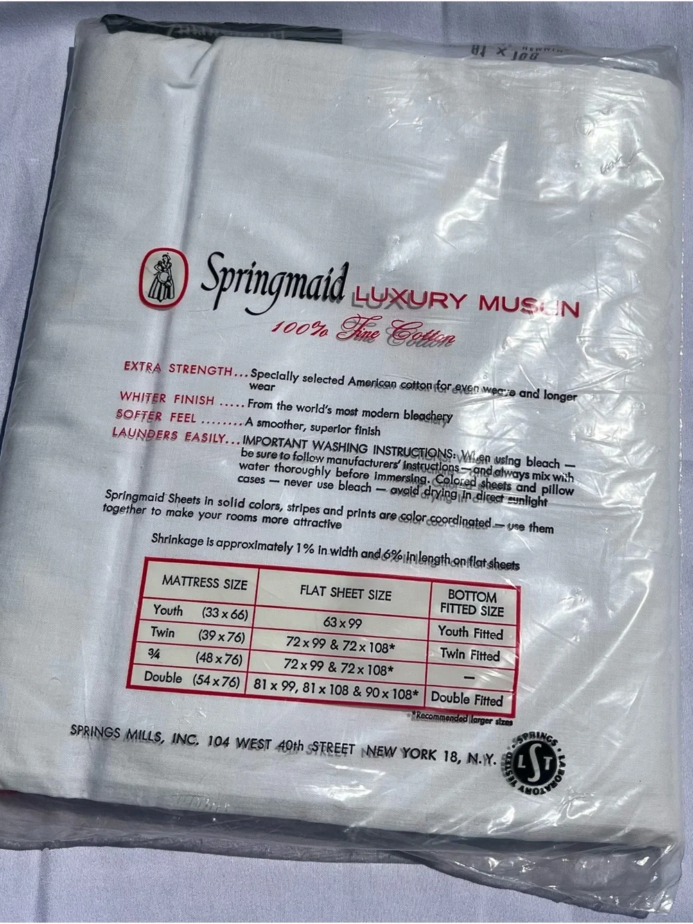 Vintage Springmaid Luxury Muslin 100% Cotton USA Flat Sheet Double 81x108